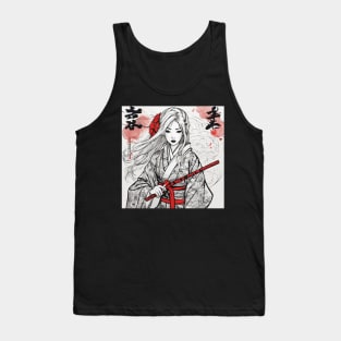 JAPANESE GIRL BLACK AND WHITE illustration art Tank Top